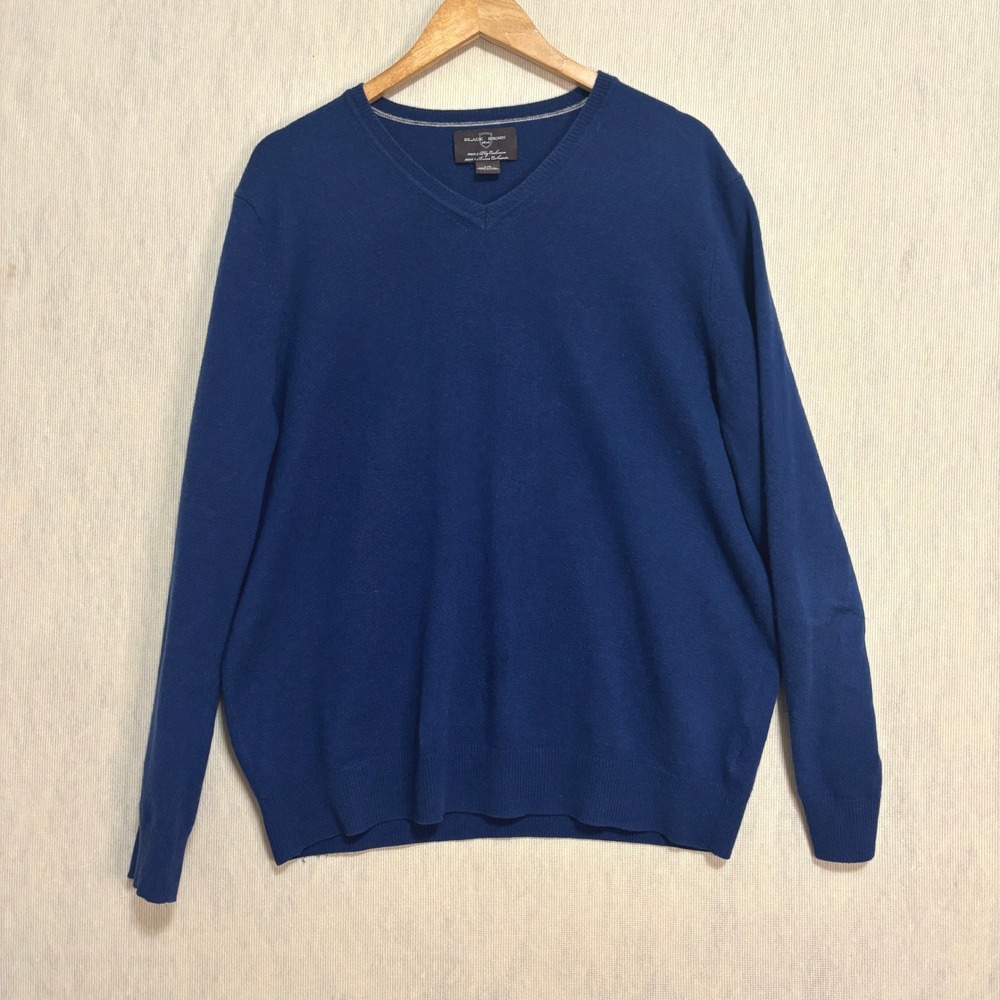 Black Brown 1826 Sweater Blue 100% 2-Ply Cashmere V-Neck Pullover Soft Casual L